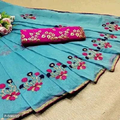 Chanderi Cotton Saree With contrast Blouse Piece-thumb0