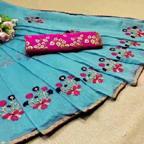 Chanderi Saree With contrast Blouse Piece