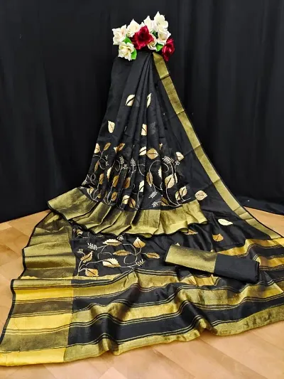 Cotton Silk Embroidered Sarees with Blouse piece
