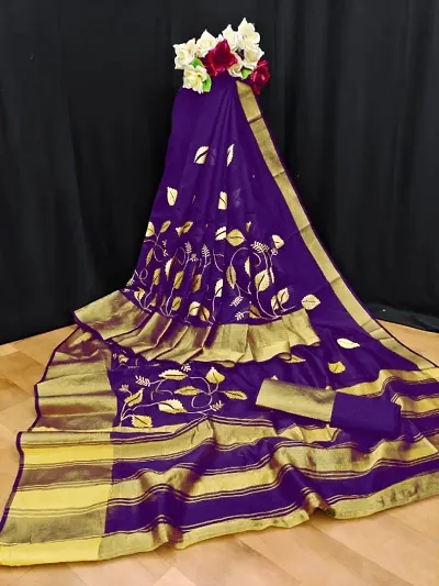 Attractive Silk Embroidered Saree with Blouse piece