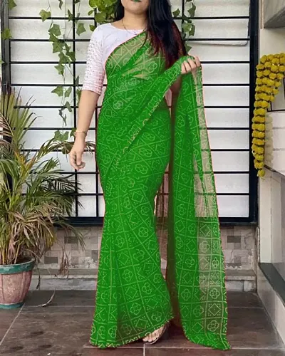 Trendy Georgette Bhandhani Print Saree With  Dual Blouse