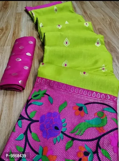 stylish poly silk  printed green colour saree with blouse-thumb0