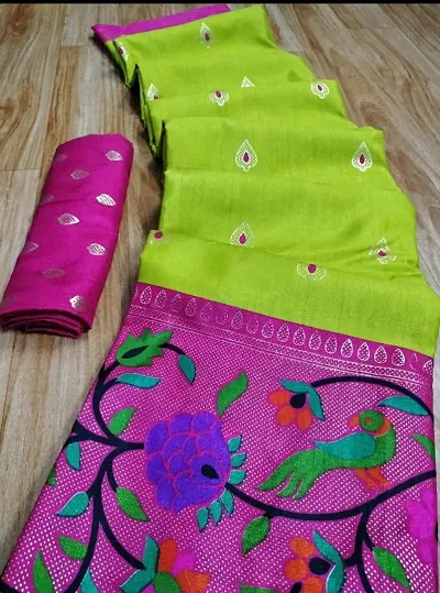 New In Poly Silk Saree with Blouse piece 