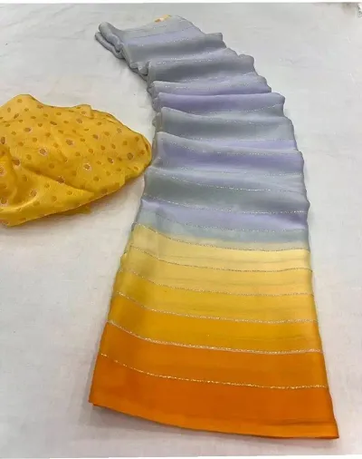Multicoloured Chiffon Zari Work Sarees with Blouse piece