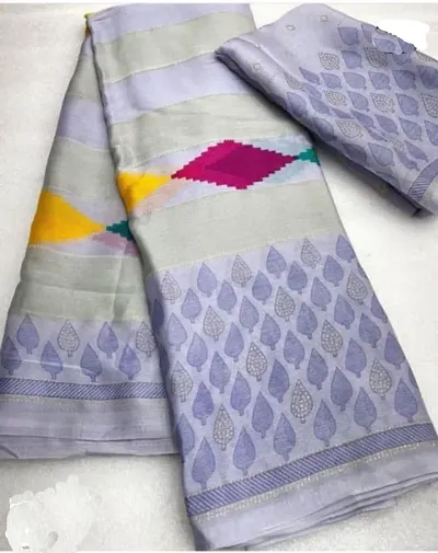 Designer Chiffon Zari Printed Sarees with Running blouse Piece