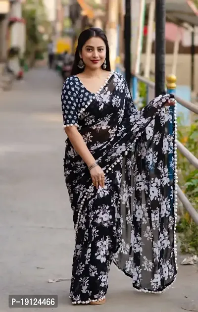 Classic Georgette Printed Saree with Blouse piece