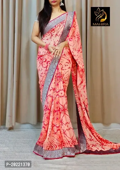 Faux georgette  printed saree with blouse and border-thumb0