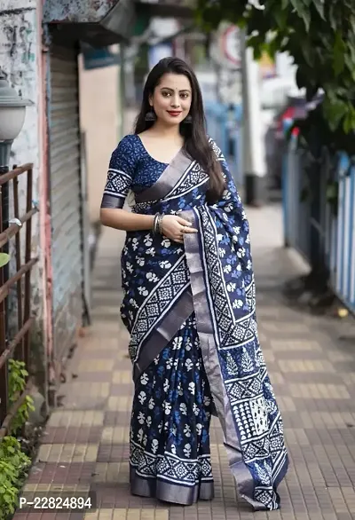 Classic Silk Cotton  Printed Saree with Blouse piece-thumb0