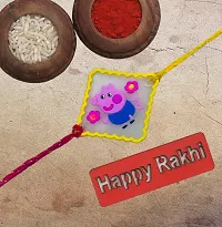 Les Bon Amis Modern Cartoon Character Rakhi for Kids with Roli Chawal | Rakhee for Younger Brother, Bro, Child, Little One, Baby, Baby Boy, Girl - Pack of 2 Cartoon Character Peppa Pig and Motu Patlu-thumb1