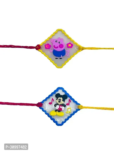 Les Bon Amis Modern Cartoon Character Rakhi for Kids with Roli Chawal | Rakhee for Younger Brother, Bro, Child, Little One, Baby, Baby Boy, Girl - Pack of 2 Cartoon Character Micky Mouse and Peppa Pig