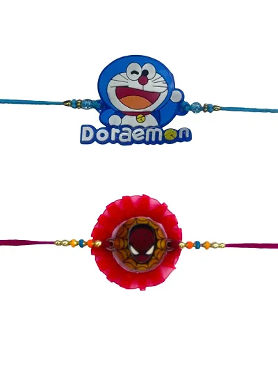 Pack of 2 Cartoon Character Doraemon and Spider Man With Roli And Chawal