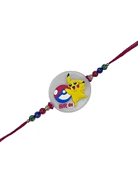 Les Bon Amis Modern Cartoon Character Rakhi for Kids with Roli Chawal | Rakhee for Younger Brother, Bro, Child, Little One, Baby, Baby Boy, Girl - Pack of 2 Cartoon Character Pokemon and Pikachu-thumb1