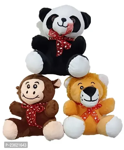 soft toy panda monkey lion  25 cm emrodry combo pack of 3