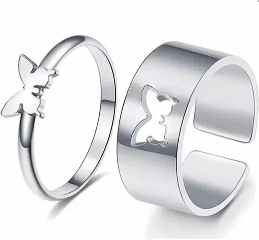 Vembley Silver Butterfly Matching Love Couple Ring For Men And Women