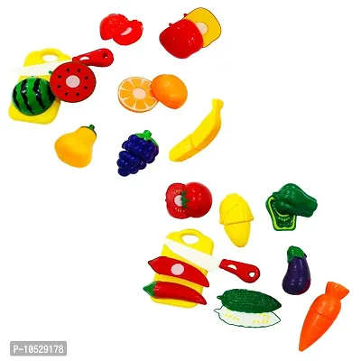 Realistic Sliceable Fruits Vegetable Cutting Play Toy Set for Kids (Multicolor) (Fruits Cutting Play Set - 18 Pcs)