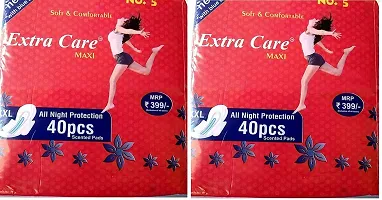 Extra Care Womens/Girls XXL Sanitary Pads (Napkins) with Wings - Pack of 40(Pack of 2)-thumb1