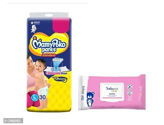 Mamy Poko Large Size (30 pants) + Softsens Baby Wipes (72 wipes)
