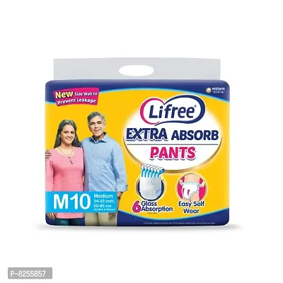 Lifree Extra Absorb Adult Diaper Pants Unisex, Medium size 10 Pieces, Waist size