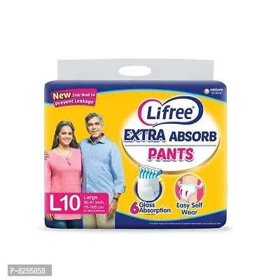 Lifree Extra Absorb Adult Diaper Pants Unisex, Large size 10 Pieces, Waist size-thumb0