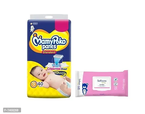 Mamy Poko Pants Small Size (40 pants) + Softsens Baby Wipes (72 wipes)-thumb0