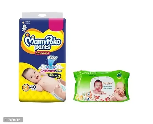 Mamy Poko Pants Small size (40 pants) + Extra Care Baby Wipes (80 wipes)