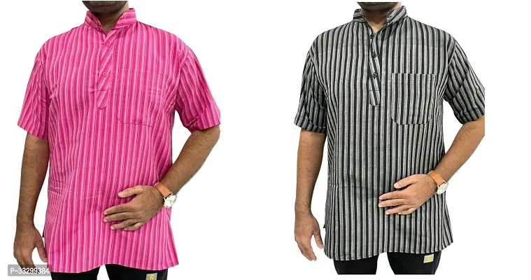 Reliable Multicoloured Cotton Striped Kurta For Men Pack Of 2-thumb0