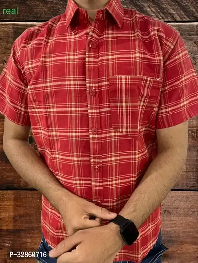 Stylish Red Cotton Casual Shirt For Men-thumb0