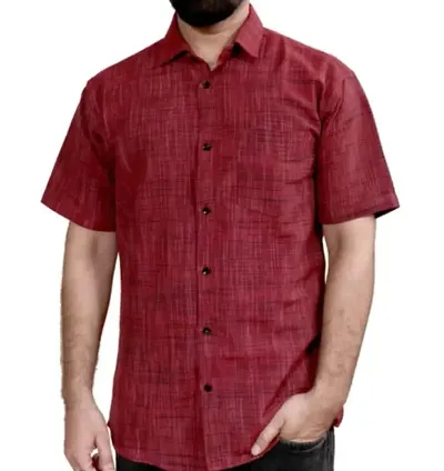 Reliable Khadi Solid Short Sleeves Casual Shirt For Men