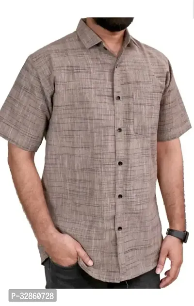 Stylish Beige Cotton Casual Shirt For Men-thumb0