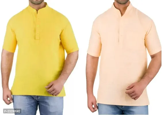 Reliable Multicoloured Cotton Solid Kurta For Men Pack Of 2-thumb0