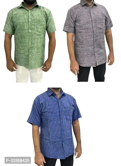 Stylish Multicoloured Cotton Casual Shirt For Men Pack Of 3-thumb0