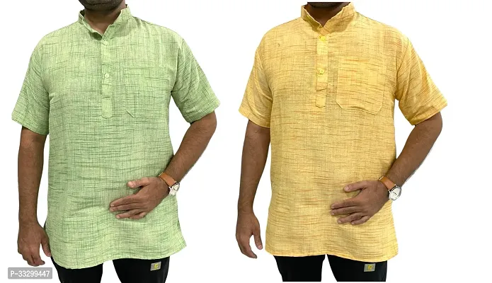 Reliable Multicoloured Cotton Solid Kurta For Men Pack Of 2-thumb0