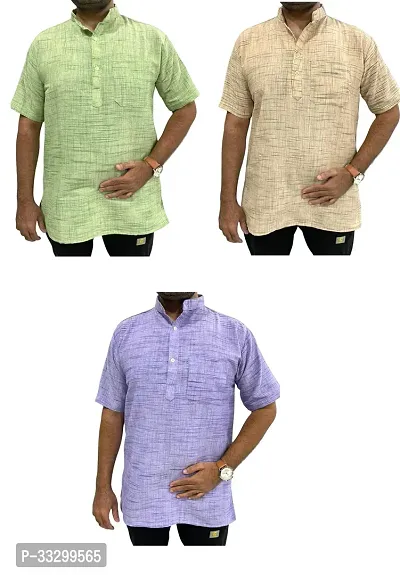 Reliable Multicoloured Cotton Solid Kurta For Men Pack Of 3-thumb0