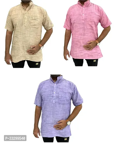 Reliable Multicoloured Cotton Solid Kurta For Men Pack Of 3-thumb0