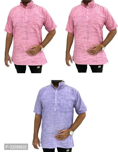 Reliable Multicoloured Cotton Solid Kurta For Men Pack Of 3-thumb0