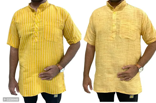 Reliable Multicoloured Cotton Solid Kurta For Men Pack Of 2-thumb0