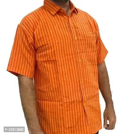 Reliable Orange Cotton Striped Short Sleeves Casual Shirt For Men