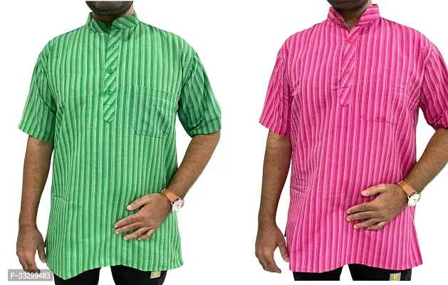 Reliable Multicoloured Cotton Striped Kurta For Men Pack Of 2-thumb0