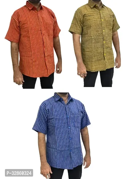 Stylish Multicoloured Cotton Casual Shirt For Men Pack Of 3-thumb0