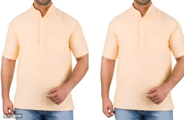 Reliable Peach Cotton Solid Kurta For Men Pack Of 2-thumb0