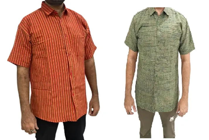 Reliable Khadi Solid Short Sleeves Casual Shirt For Men Pack Of 2