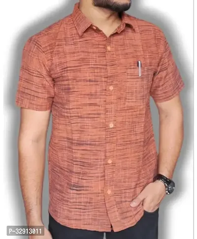 Reliable Orange Cotton Solid Short Sleeves Casual Shirt For Men-thumb0