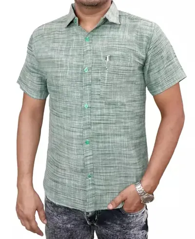 Reliable Khadi Solid Short Sleeves Casual Shirt For Men