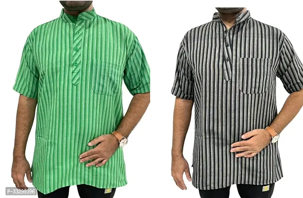 Reliable Multicoloured Cotton Striped Kurta For Men Pack Of 2-thumb0