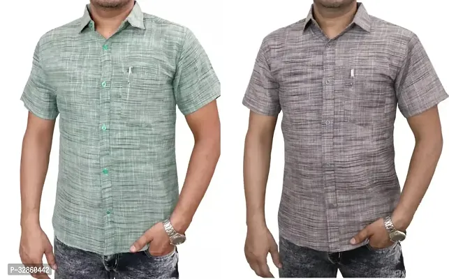 Stylish Multicoloured Cotton Casual Shirt For Men Pack Of 2-thumb0