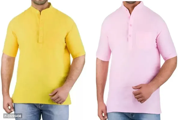 Reliable Multicoloured Cotton Solid Kurta For Men Pack Of 2-thumb0