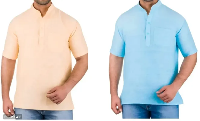 Reliable Multicoloured Cotton Solid Kurta For Men Pack Of 2-thumb0