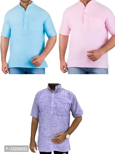 Reliable Multicoloured Cotton Solid Kurta For Men Pack Of 3-thumb0