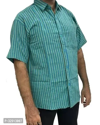 Reliable Green Cotton Striped Short Sleeves Casual Shirt For Men