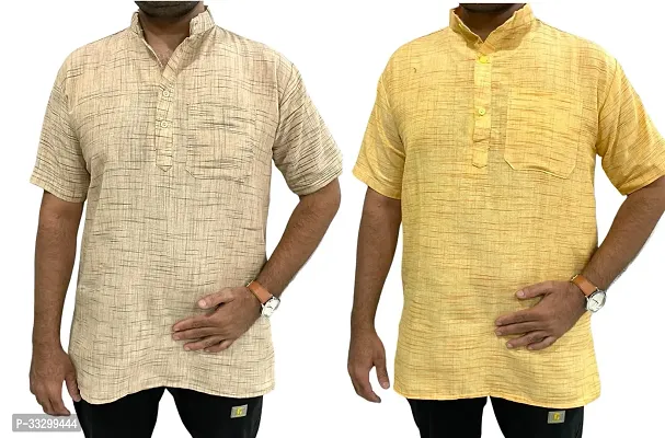 Reliable Multicoloured Cotton Solid Kurta For Men Pack Of 2-thumb0